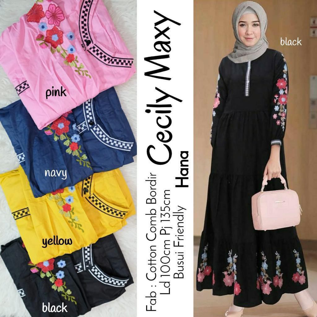 cecily maxy long dress muslim wanita katun kombinasi bordir busui fashion cewek kekinian gamis hana