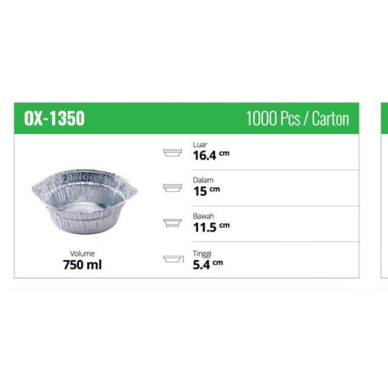 OX 1350 Aluminium Foil Cup Alumunium Tray Round Bowl Plate Ox1350