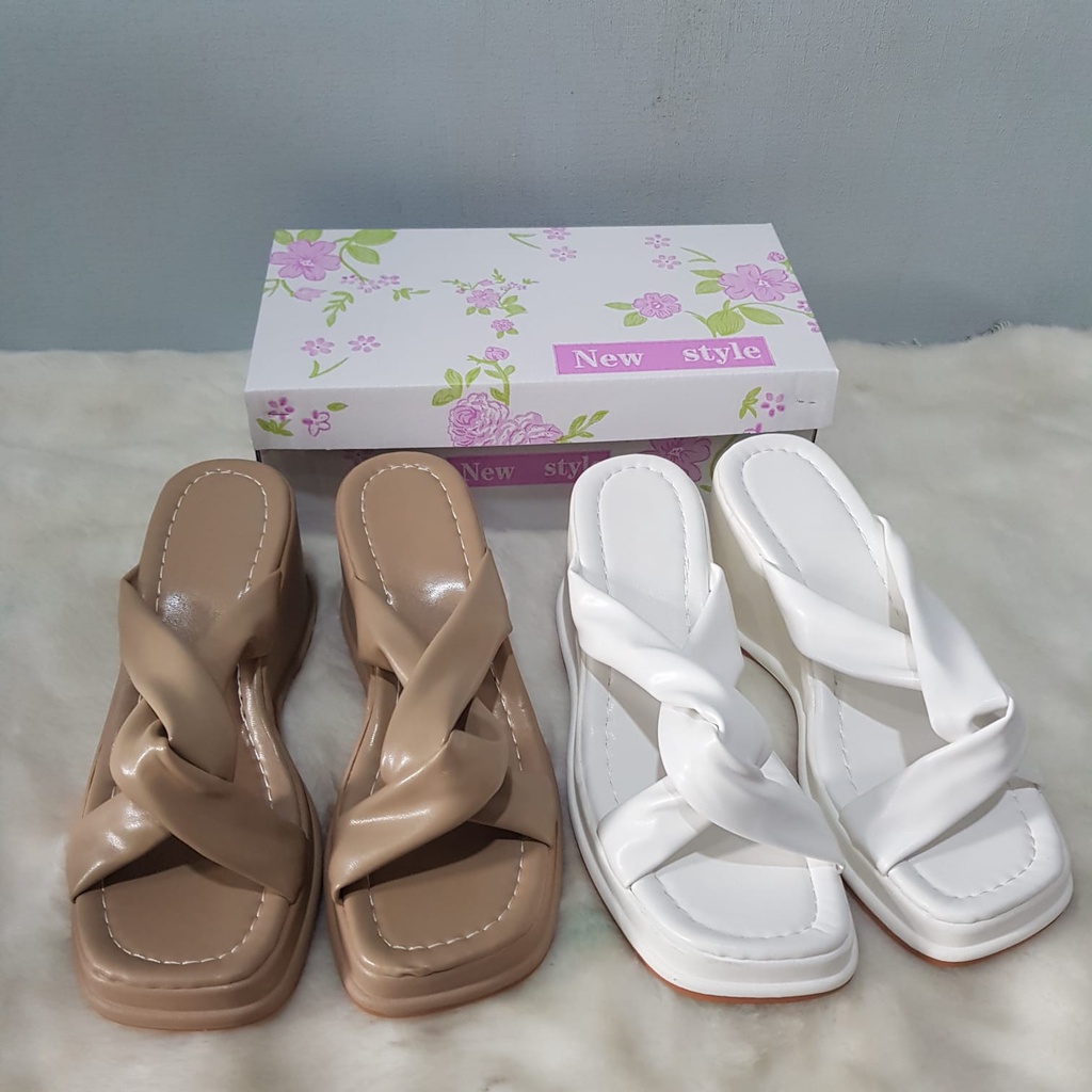 AGI2231 Wedges Wanita Fashion Import Knot Slip On Ready Jakarta Bisa COD (With Box)