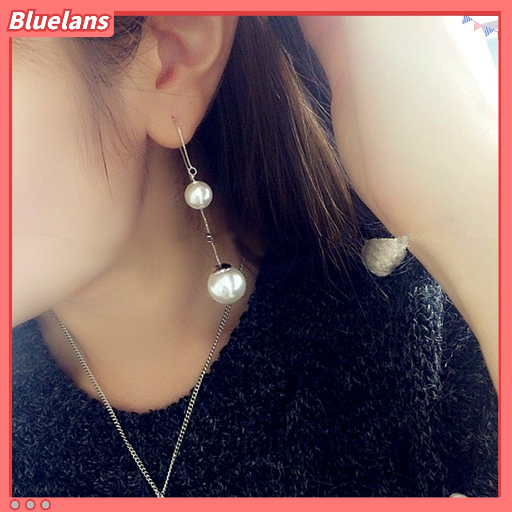 Anting Rantai Panjang Dengan Liontin Mutiara Imitasi Untuk Wanita