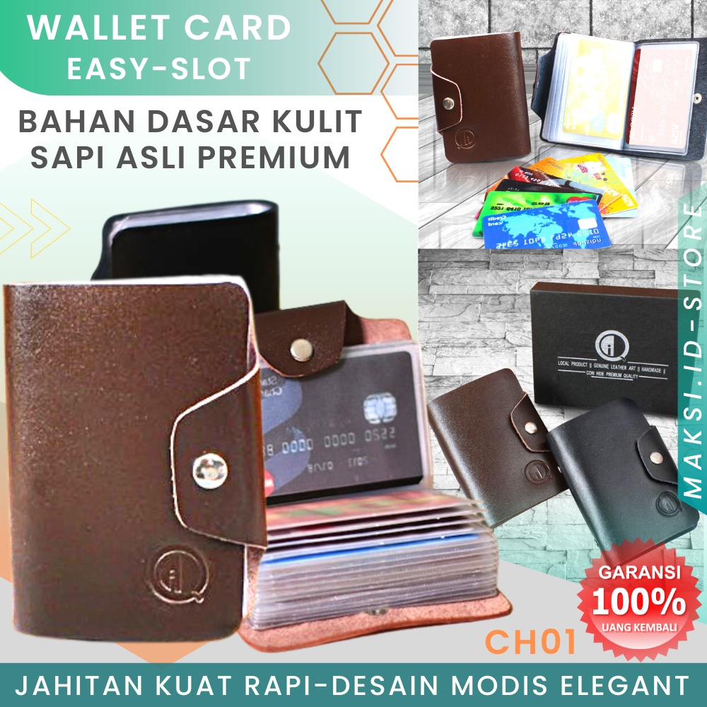 Dompet Kartu Pria Lipat Kulit Asli Original Dompet Kartu Kredit ATM Multifungsi Kulit Sapi Asli Leather CH01 GARANSI ORIGINAL