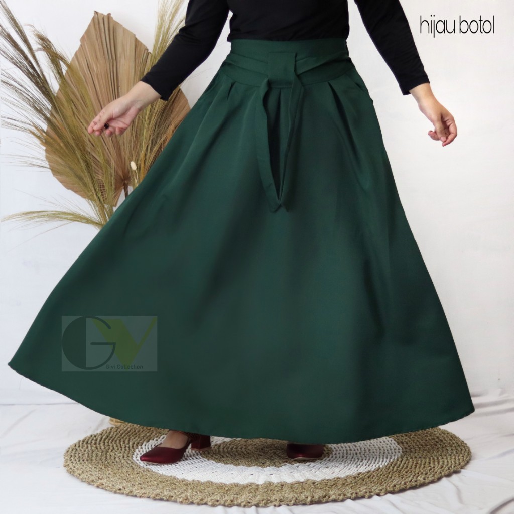 rok payung panjang balotelli premium model payung / rok payung / rok panjang / maxj skirt-hijau botol