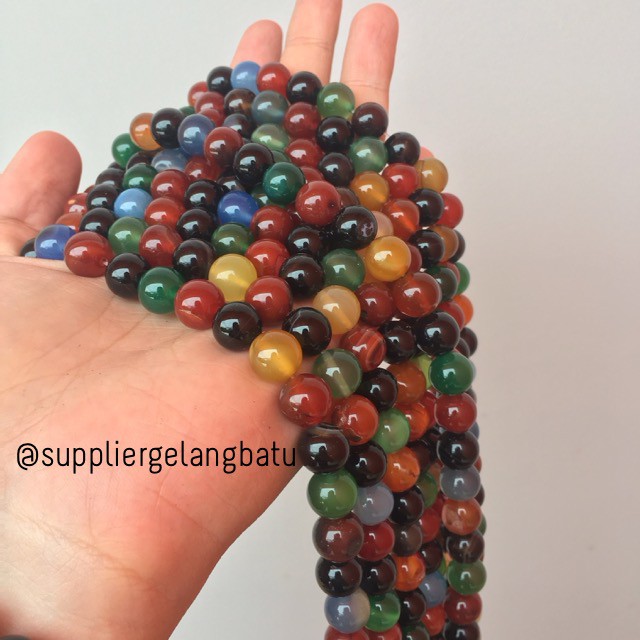 natural 10mm batu multicolour onyx warna corak kilap supplier aksesori kalung gelang anak prakarya