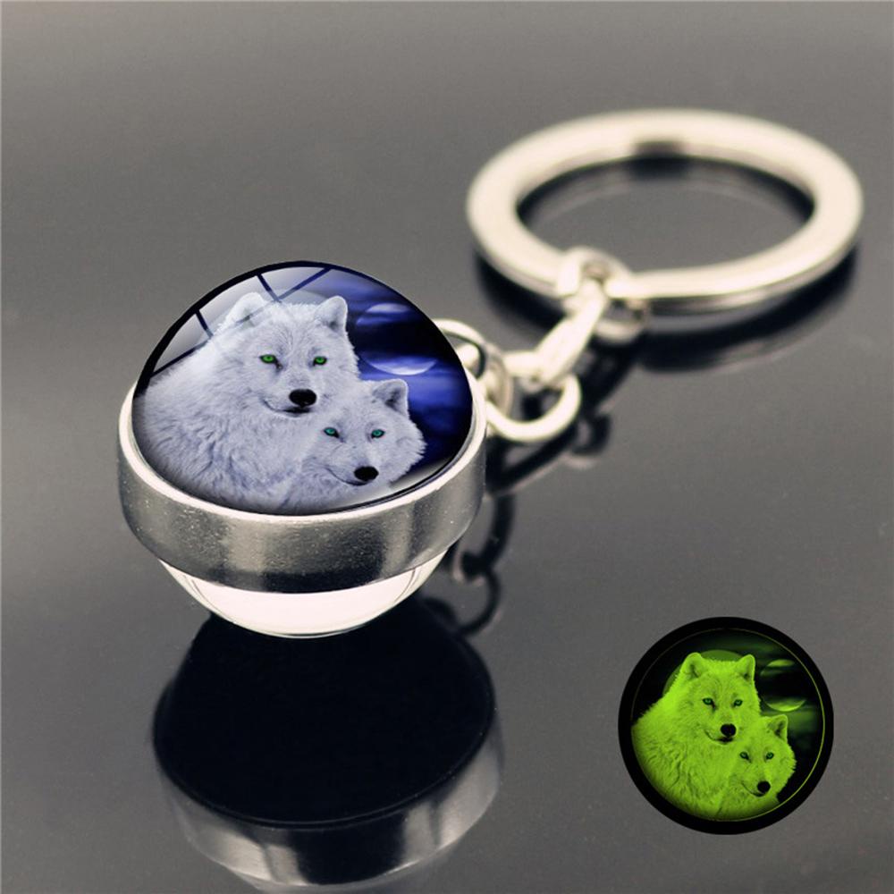 QUINTON Keyring Double Side Ornaments Pendant Howling Wolf Gantungan Kunci Bola Kaca