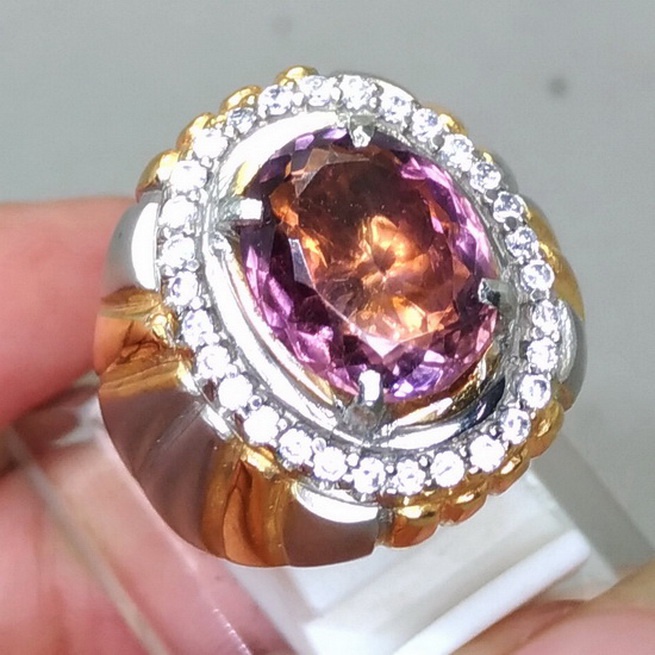 Cincin Batu permata Warna Ungu Kecubung Asli Ametis