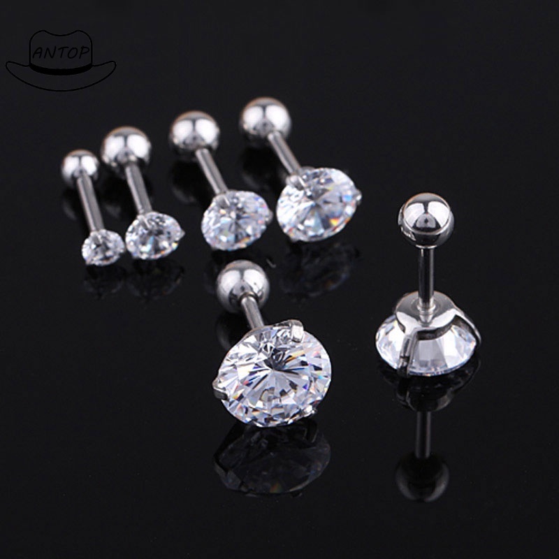 Two Penggunaan Tulang Rawan Tragus Anting Stainless Steel Mode Kristal Anting Zirkon Mini ANTOP