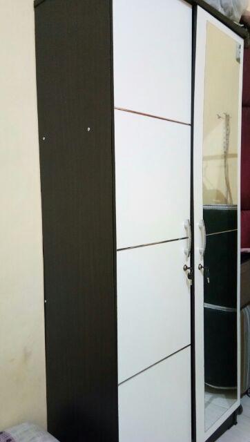 Lemari Pakaian 2 Pintu Minimalis Putih Dengan Cermin Premier