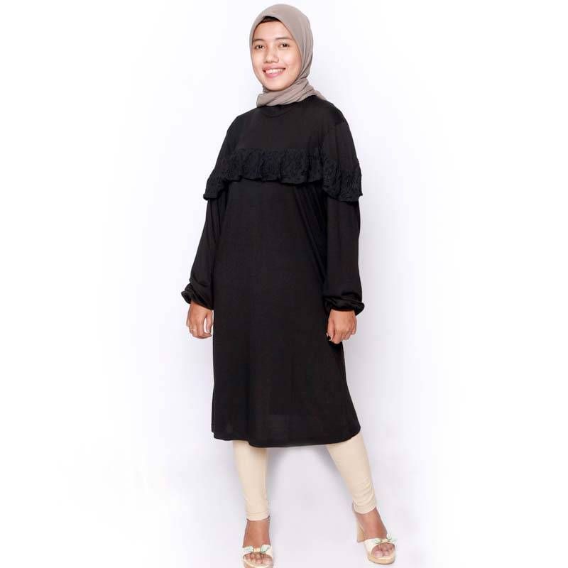 Tunik Panjang Kombinasi Brokat Black
