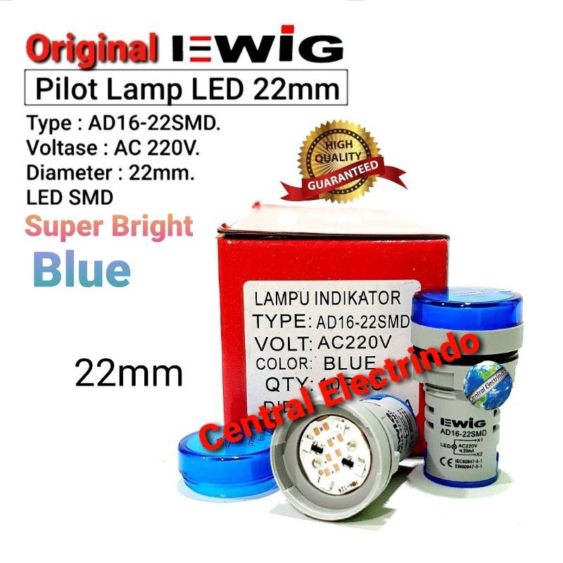 Pilot Lamp LED AD16 22SMD BIRU 22mm EWIG Super Bright.