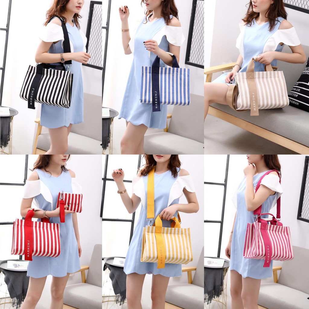 TAS WANITA-TAS IMPORT- Marhen J Rico Stripe Set 2in1 Kanvas  M1901