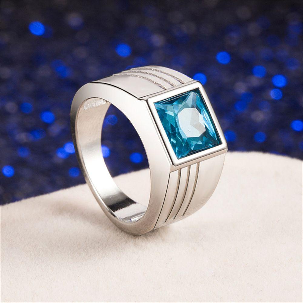 Lily Cincin Pria New Mewah Warna Silver Blue Stone