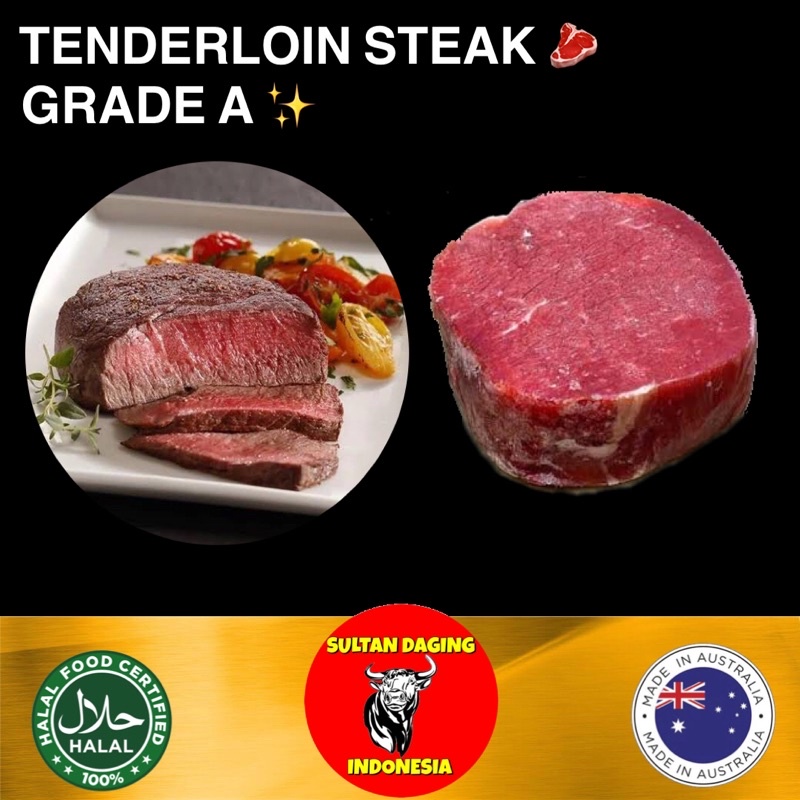 

TENDERLOIN BEEF STEAK GRADE A 200 GRAM PREMIUM IMPORT DARI AUSTRALIA/ TENDERLOIN STEAK BARBEQUE/BEEF