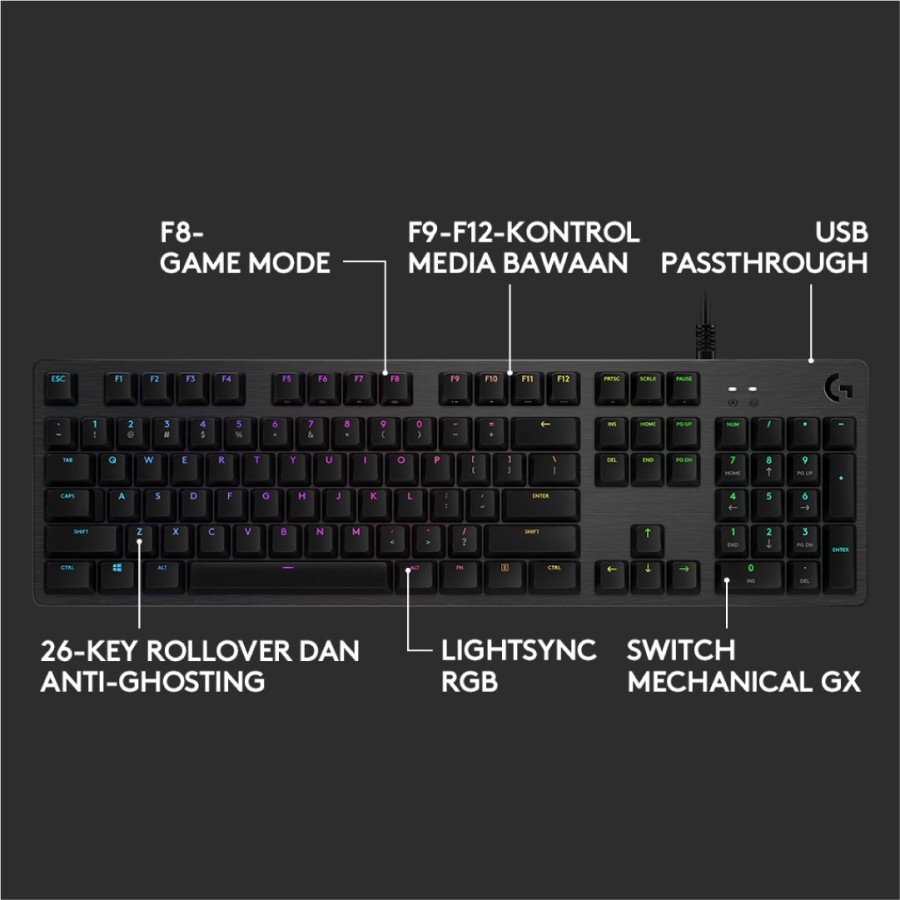 Logitech G512 Keyboard Gaming Mechanical RGB Lighting - Clickly Blue