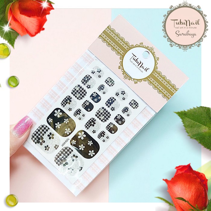 Black Bloom STIKER KUKU KAKI NAIL ART Tutu Nail STICKER KUKU GLITTER KUKU PALSU KIKIR KUKU
