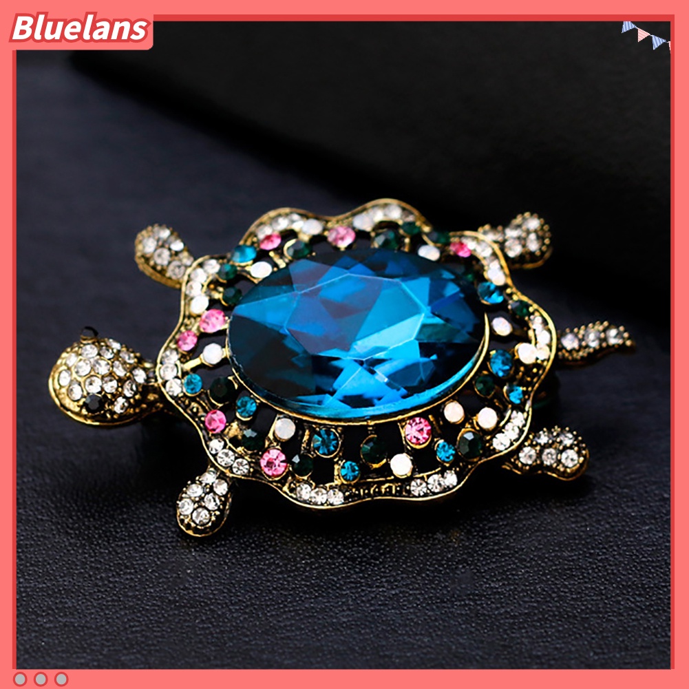 Bluelans Bros Pin Enamel Desain Kartun Kura-Kura Hias Berlian Imitasi Aksesoris Wanita