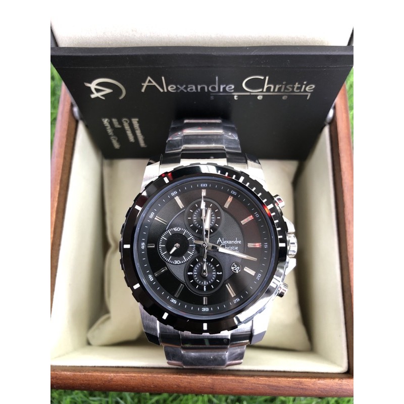 alexandre christie 6141mc silver ring hitam pria