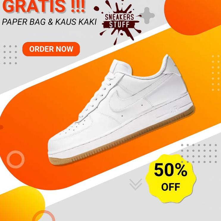 Miliki - NIKE AIR FORCE 1 07 FULL WHITE GUM SEPATU SNEAKERS PUTIH POLOS PRIA .