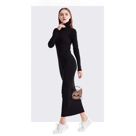 Long Dress Rajut Bodycon / Press Body Kerah Tinggi