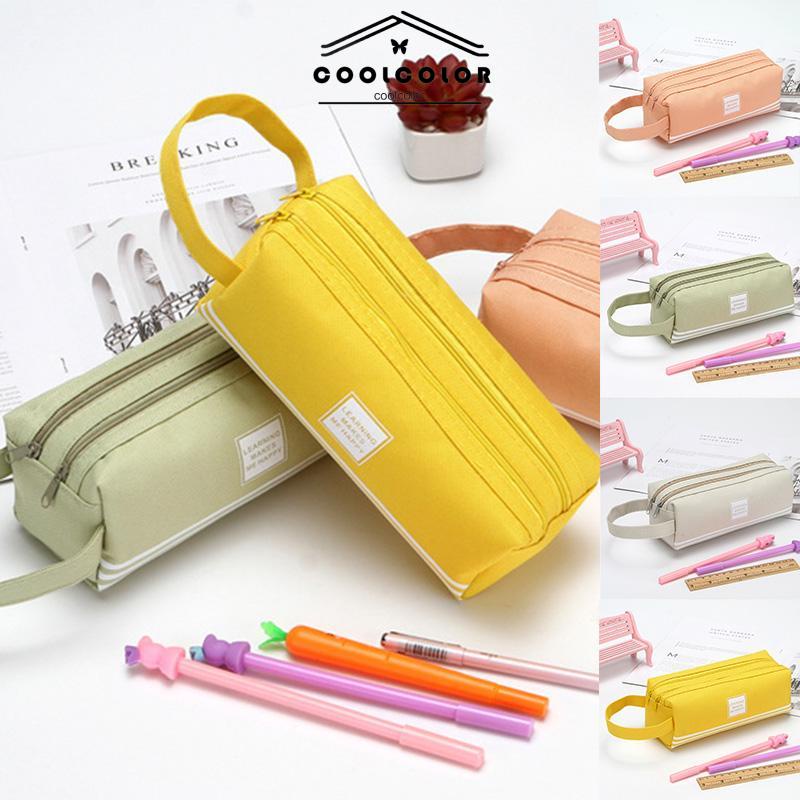 COD Kreatif Double-layer Kapasitas Besar Tas Pena Portabel Tas Alat Tulis Ritsleting Kain Oxford Sederhana- cl