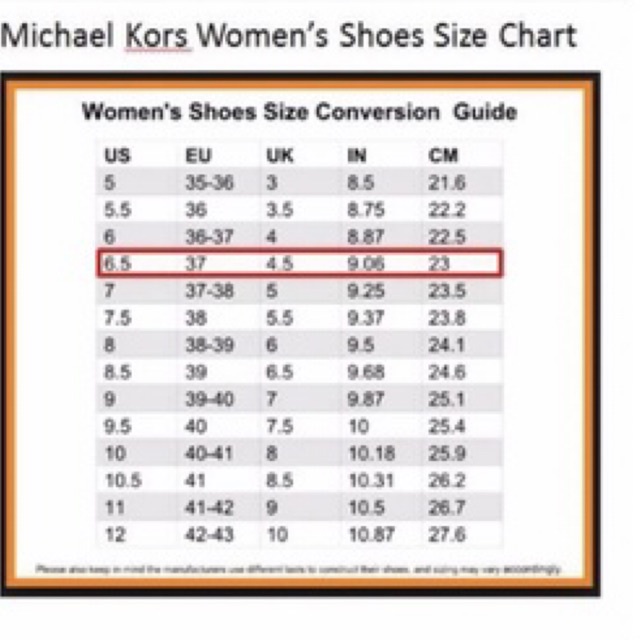 Size chart best sale sepatu mk