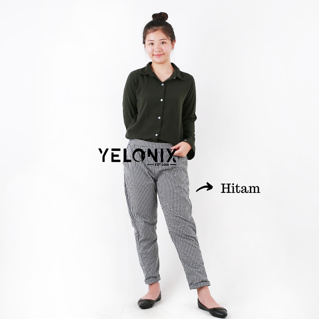 Celana Rufina Panjang Wanita Kotak  Pants Tartan Cewek Casual Katun Flanel Margaret - YELONIX