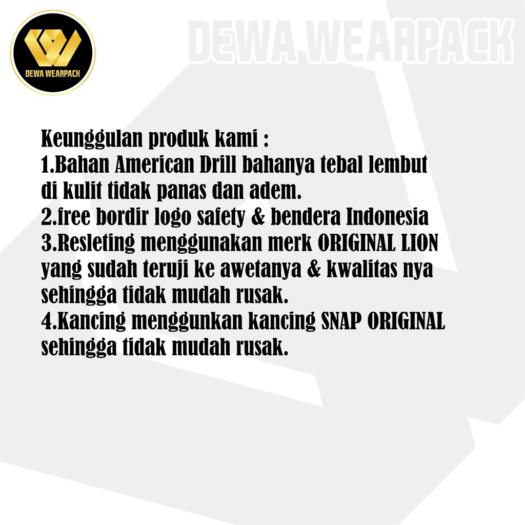 Celana wearpack safety/baju safety/outerwear/baju bengkel/baju proyek/pakaian atasan warna MERAH