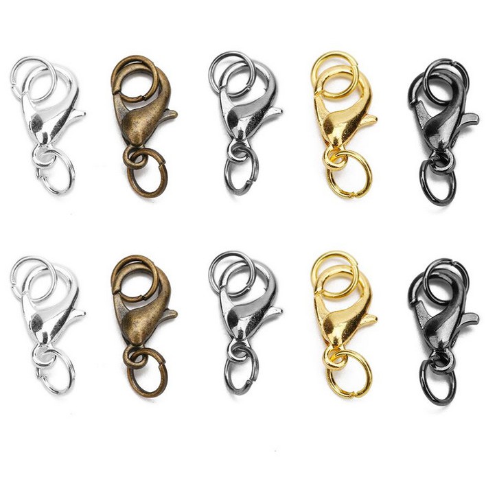 50pcs Kait Lobster 10 12 14mm Bahan Metal Dengan 100PCS Konektor Jump Ring 5MM Untuk Membuat Perhiasan