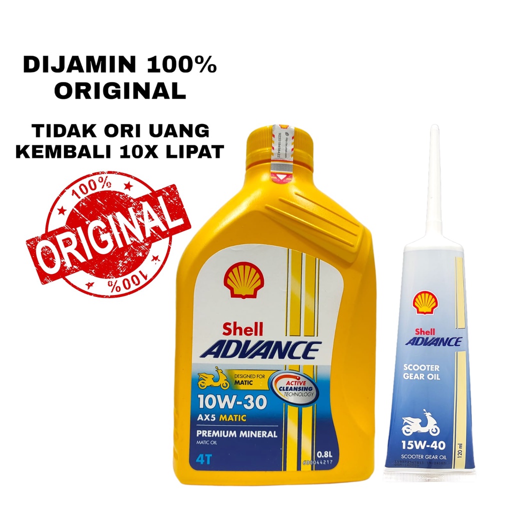 PAKET OLI MATIC SHELL ADVANCE AX5 SCOOTER 0.8L 10W30 + SHELL OLI GEAR