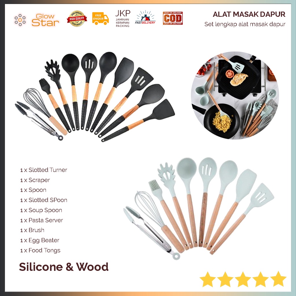 Cooking Tools Set Spatula Alat Masak Dapur Kitchen Utensils Silicon 9 PCS Silicone