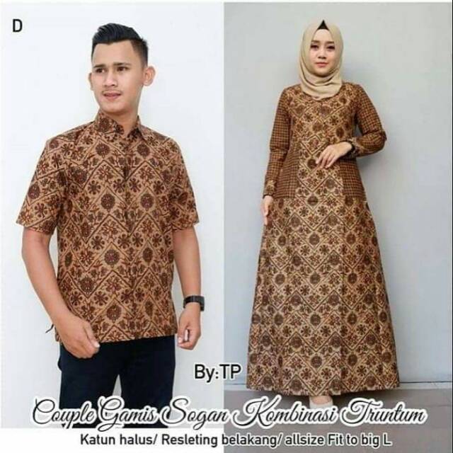 BATIK COUPLE GAMIS SOGAN KOMBINASI TRUNTUM CLASSIC ETNIC KONDANGAN