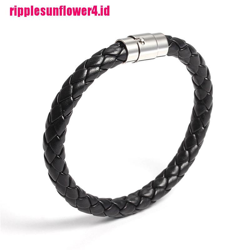 Gelang Magnetik Bahan Kulit Warna Hitam Untuk Pria Dan Wanita