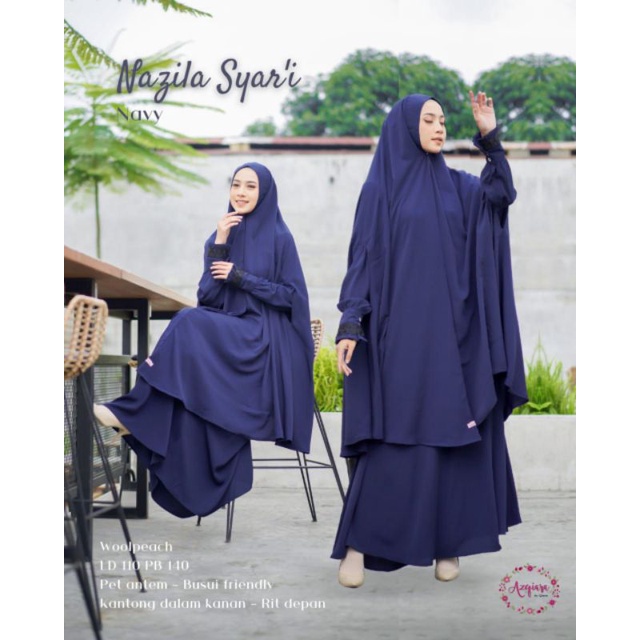 Gamis Syari NAZILA ori by AzQiara Set Khimar Wolfis Polos Jumbo
