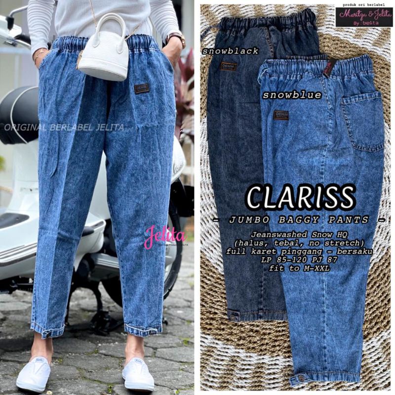 clariss jumbo baggy jeans wanita by jelita