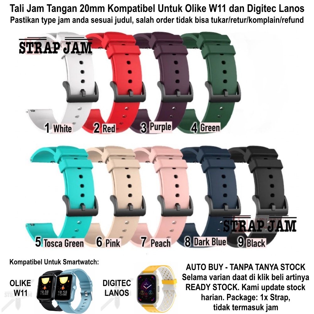 P20Q Tali Jam Tangan Digitec Lanos / Olike W11 - Strap 20mm Silikon Polos Buckle Hitam