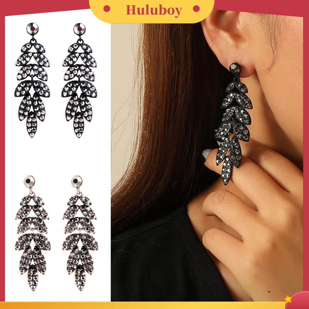 Hu Hu Hu Hu Hu Alat Bantu Pasang Kacamata♡ 1 Pasang Anting Juntai Bentuk Daun Aksen Berlian Imitasi Gaya Vintage Untuk Pesta Cocktail