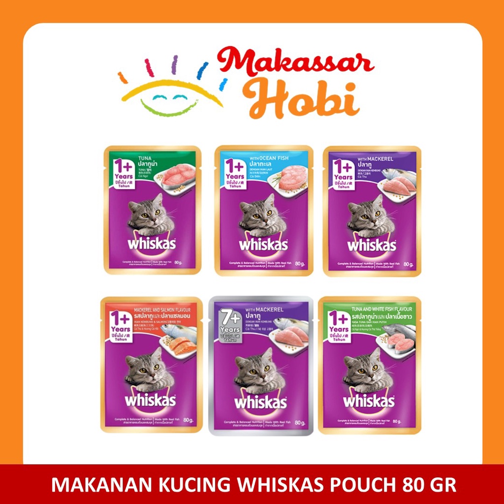 Makanan Kucing WHISKAS ADULT 85gr 85 gr gram Sachet Pouch Saset Basah Rasa Tuna Ocean Fish Mackerel Salmon Senior Murah Wet Catfood Cat Food