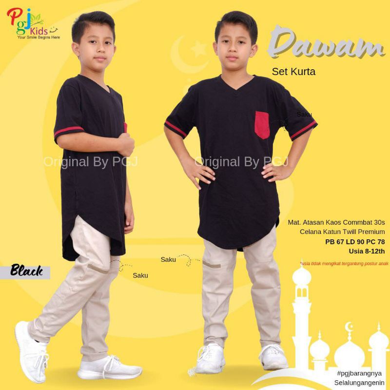 Dawam Set Koko Kaos Anak Tanggung / Setelan Baju Muslim Lebaran Anak Lakilaki Usia 8-12 Tahun Ori Be