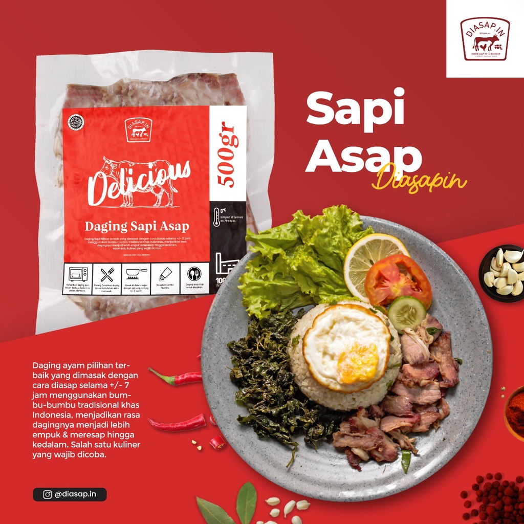 

SEI SAPI FROZEN Daging Asap Sapi DIASAPIN Bandung 500gr