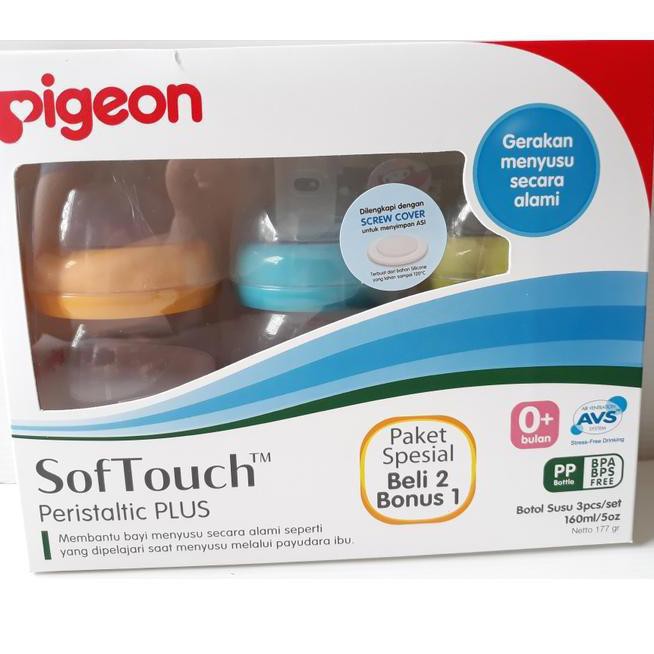 Pigeon SofTouch Wide Neck Peristaltic Plus 3Pcs 0+ 160ml botol susu bayi newborn baru lahir Makassar