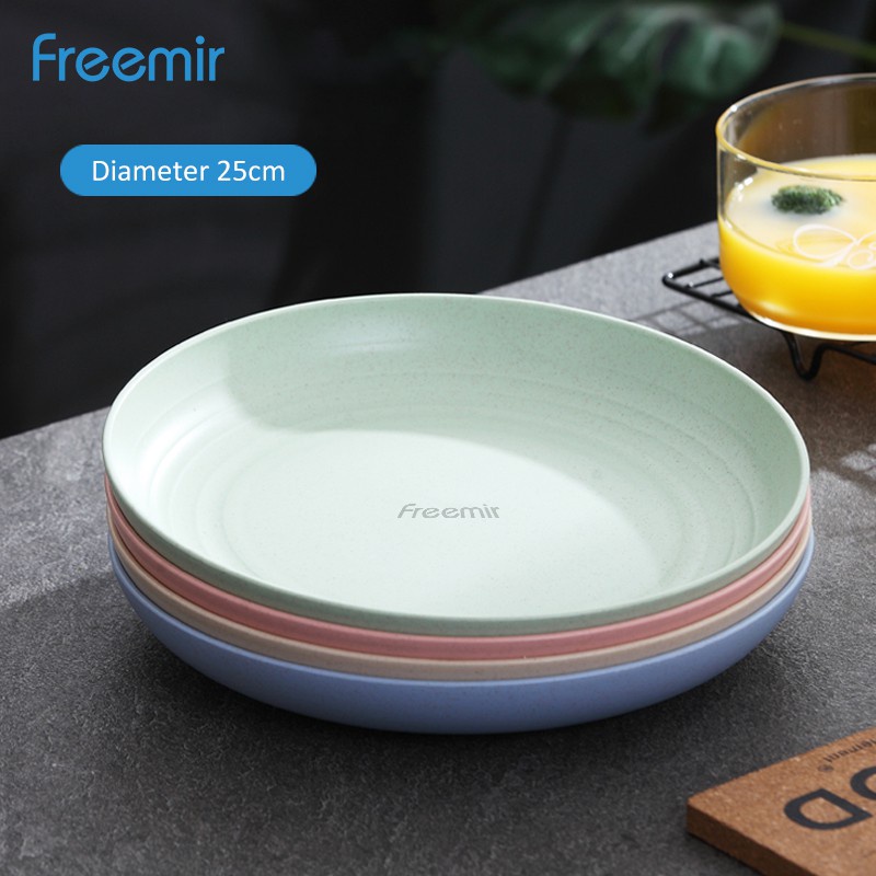 freemir Set 4 pcs Dinner Plate 23 & 25 cm Piring Makan Piring Bulat Wheat Straw Warna Warni Set 4 pcs Semi Mangkok-25 cm