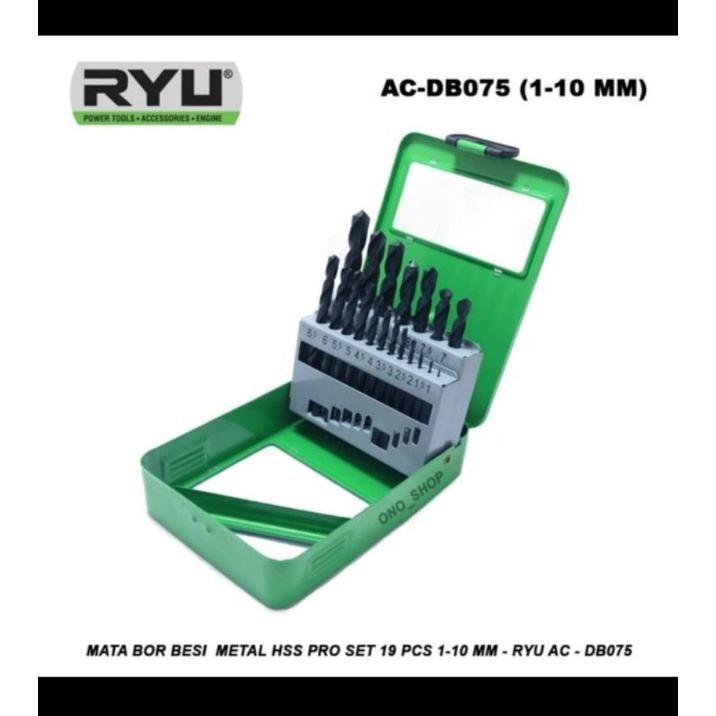 Ryu Mata bor HSS Pro set 1 mm - 10 mm isi 19pcs mata bor besi 1 - 10mm