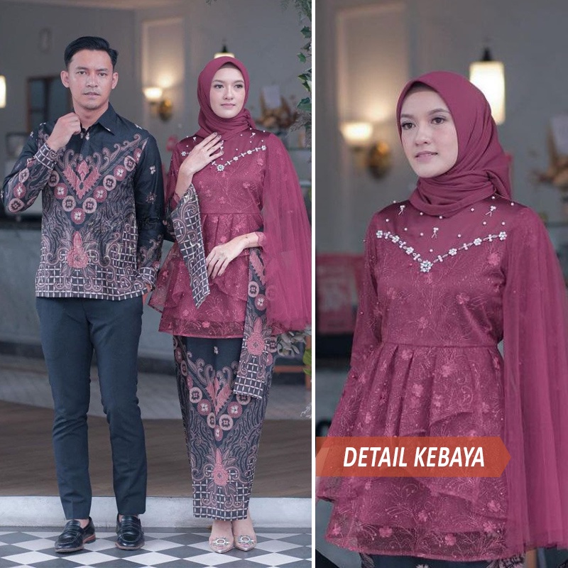 Baju Set Couple Kebaya Modern Batik Kebaya Couple Tunangan Lamaran Wisuda Kondangan - Megan