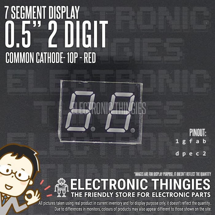 SEVEN SEGMENT 0.5" 2BIT CC RED COMMON CATHODE 7 SEGMEN