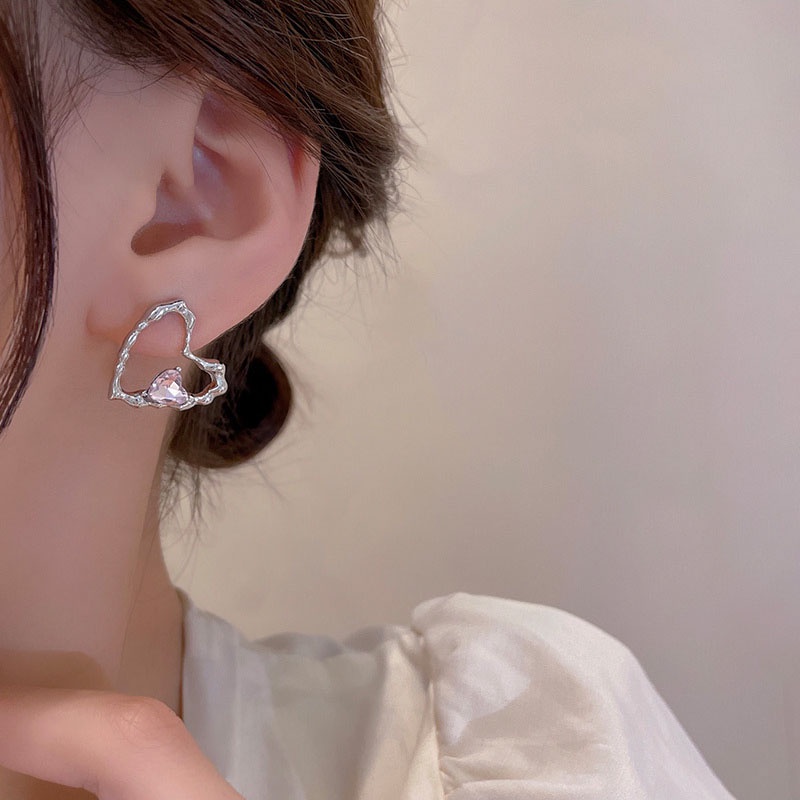 Anting Tusuk Sterling silver 925 Desain Hati Hias Kristal Zircon Mewah Berkilau Untuk Wanita