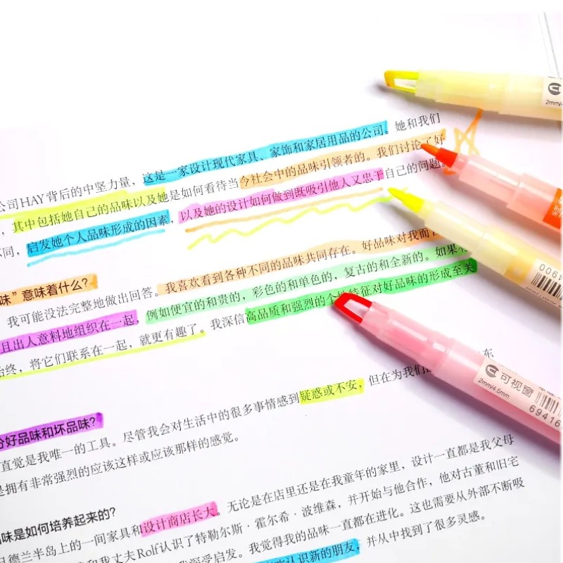 6Pcs/set Double-headed Fluorescent Highlight Pens / Dual Tip Markers Pens for Students Painting Art Drawing Doodling Marking Stationery