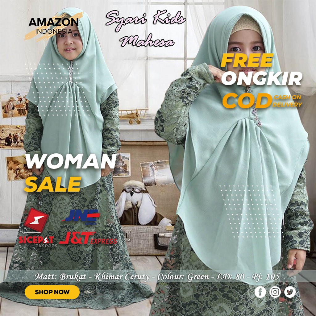 PAKAIAN MUSLIM ANAK PEREMPUAN WARNA GREEN BAHAN BRUKAT ORIGINAL DINGIN TEBAL FULL LURING BAGUS MURAH