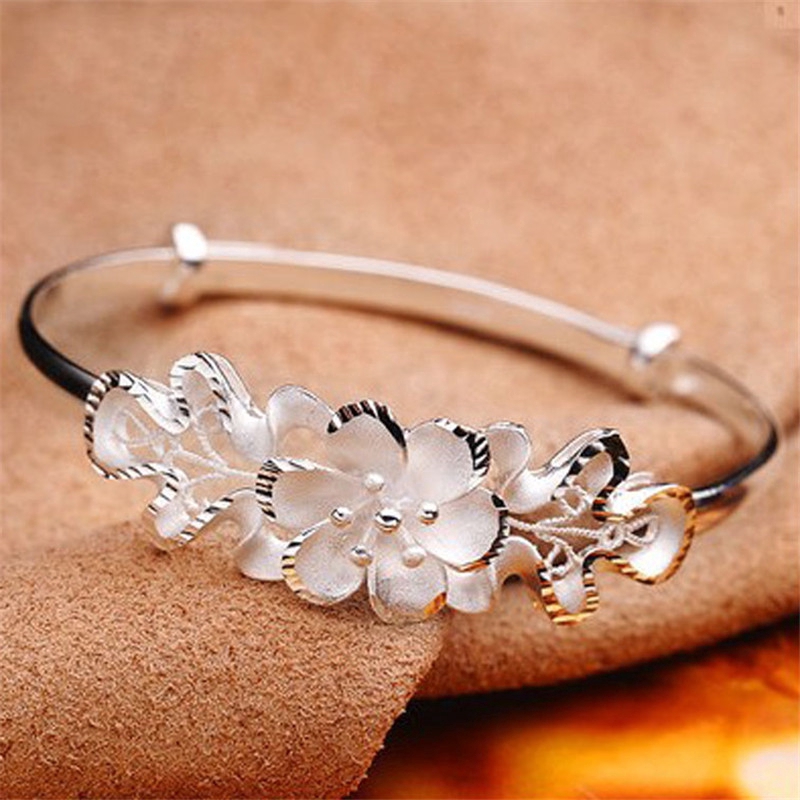 Asesoris Fashion S925 Gelang Perak Bauhinia dengan Desain Dapat Disetel