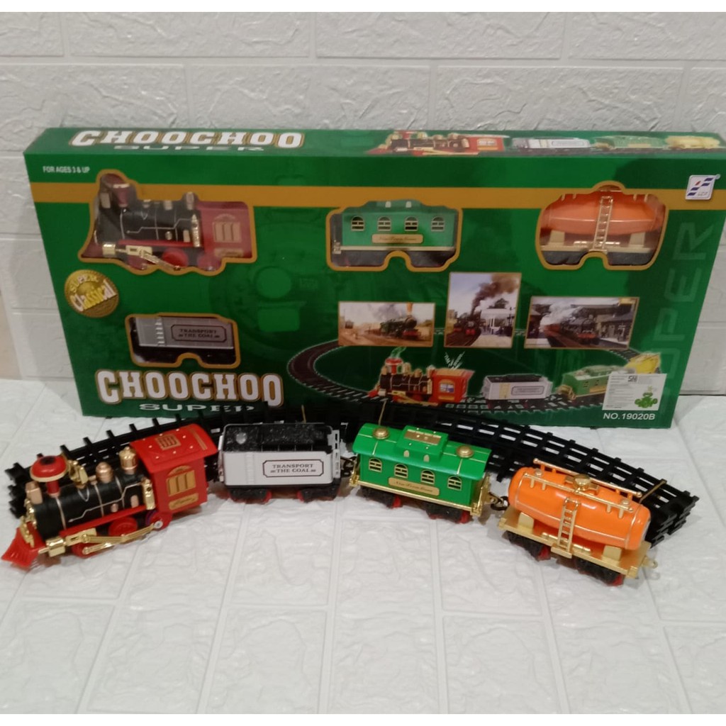 Mainan Anak rel kereta Api choCho train Locomotive Kado Hadiah + baterai AA