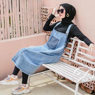 CUTELY Overall Baju  Kodok  Jeans Wanita  Front Pocket 