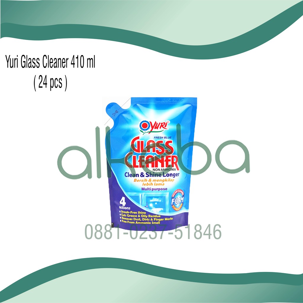 Yuri glass cleaner 410 ml fresh blue biru cairan pembersih kaca refill